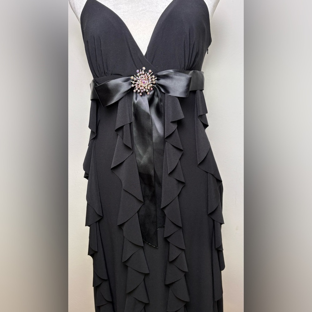 CACHE Y2K Vintage Prom Wedding Formal Dress Ruffles Rhinestone Sleeveless USA - Picture 4 of 15